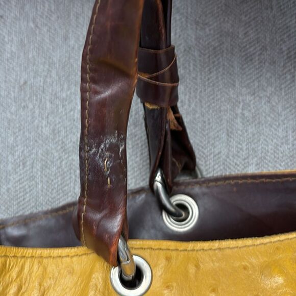 PIERO CECCONI MUSTARD YELLOW OSTRICH EMBOSSED LEATHER BAG - Picture 7 of 8